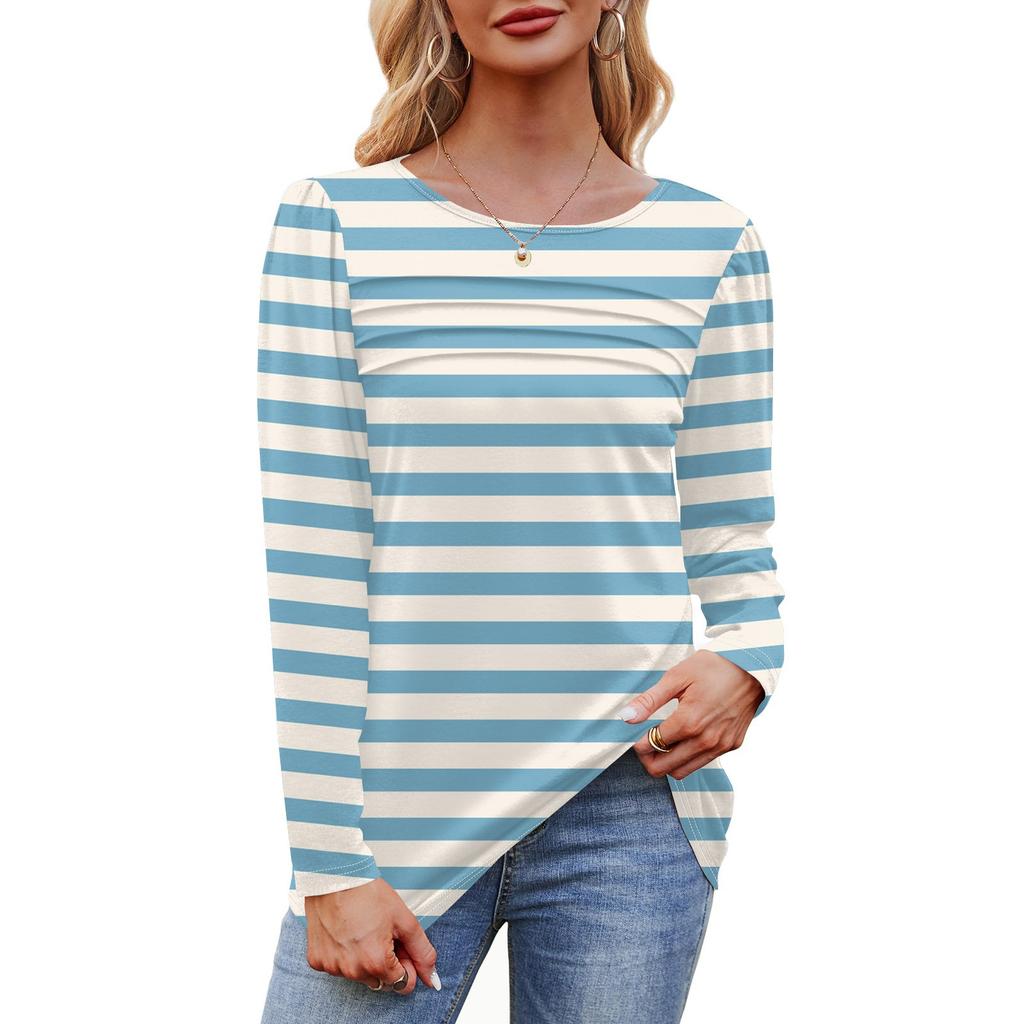 Женский свободный повседневный топ с круглым вырезом и длинными рукавами, модный топ