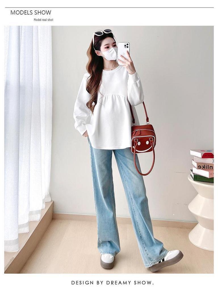 New Versatile Maternity Sweatshirt - Loose Casual Long Sleeve, Age-Reducing Autumn/Winter Women's Top