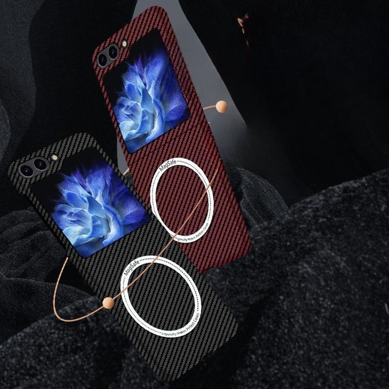 Подходит для Samsung Zflip6 Чехол для мобильного телефона с рисунком кевларового углеродного волокна Магнитная адсорбция Беспроводная зарядка Защитный чехол для Zflip3 4 5