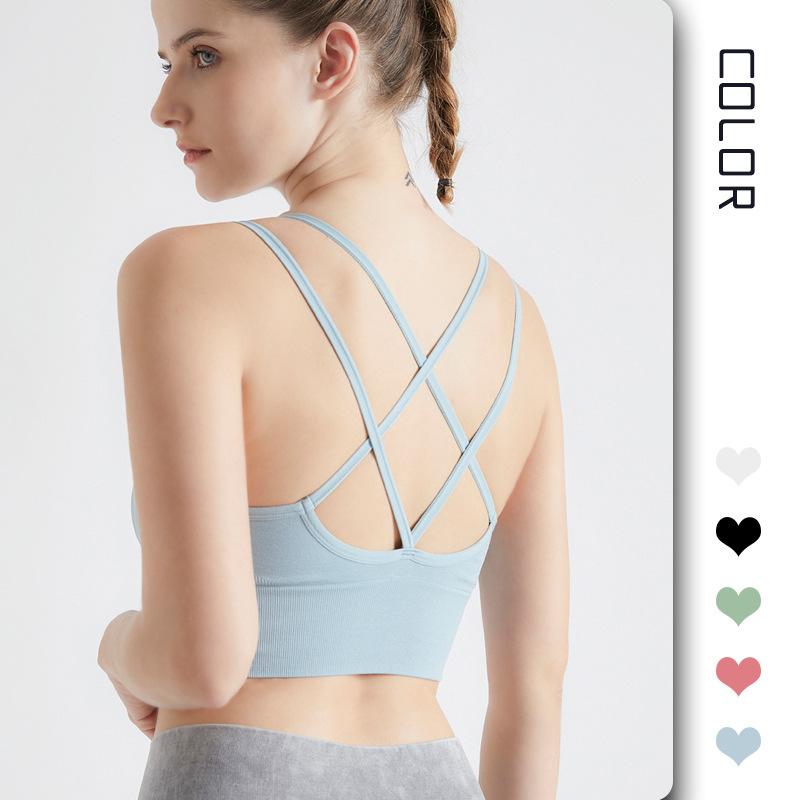 Women's Summer Outdoor One Piece Shockproof Sports Bra Cross Back Yoga Fitness Running Push Up Camisole Bra