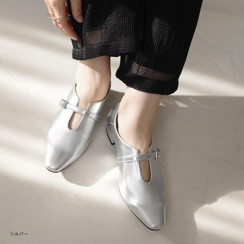 Мягкий квадрат Низкий каблук Легко надевать Легко SY409 [AmiAmi] Туфли-лодочки, Туфли-лодочки, Бабуши, Женские, 2-WAY, На, Носить, Обувь, Черный, (LL (24,0см - 24,5см), Серебряный)