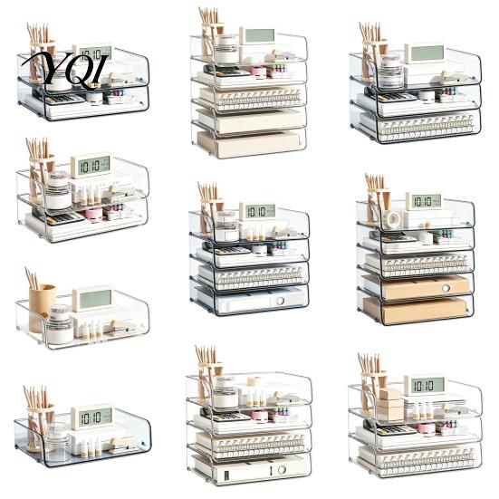 Office Supply Storage Rack Clear Acrylic File Organizer Tray, 1/2/3/4/5 Tier Paper Ducument Document Holder Box, Stackable Supplies Desk Tray
