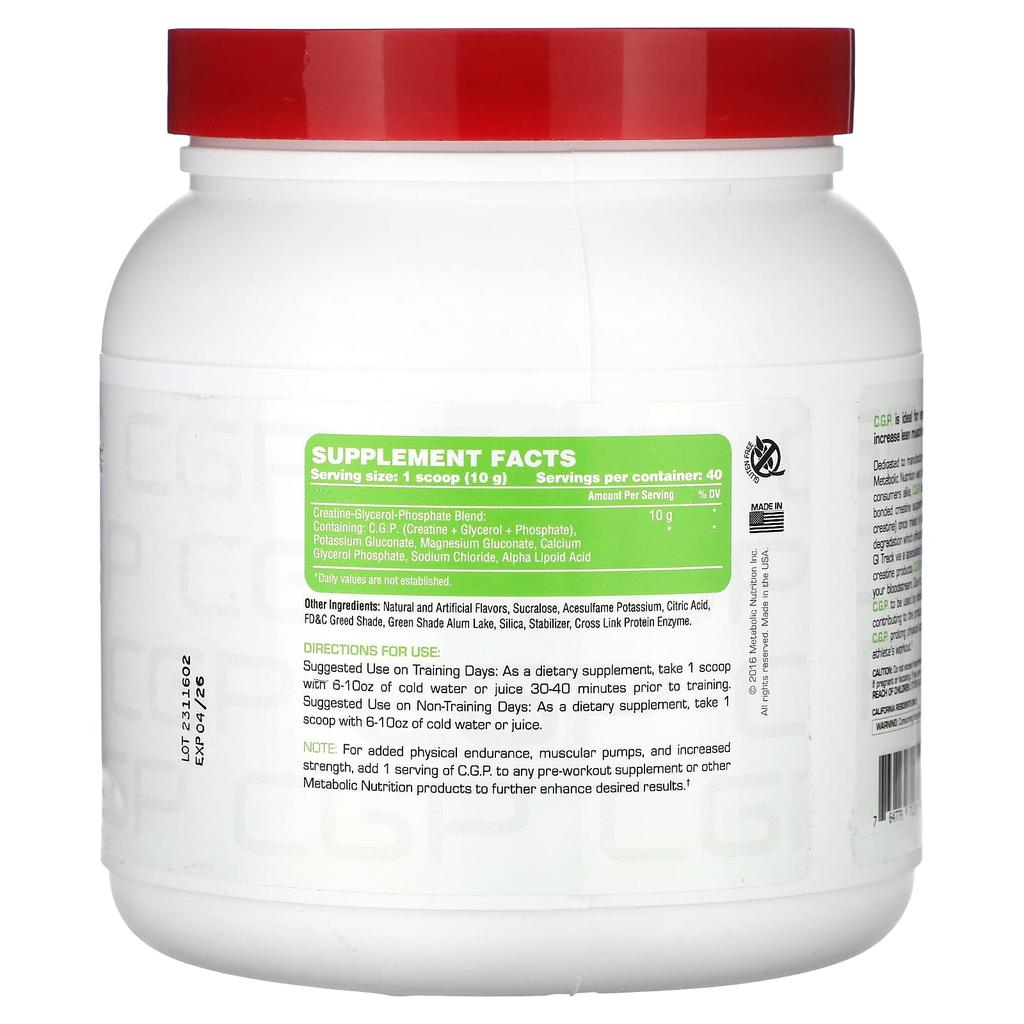 Metabolic Nutrition, CGP, Green Apple, 400g