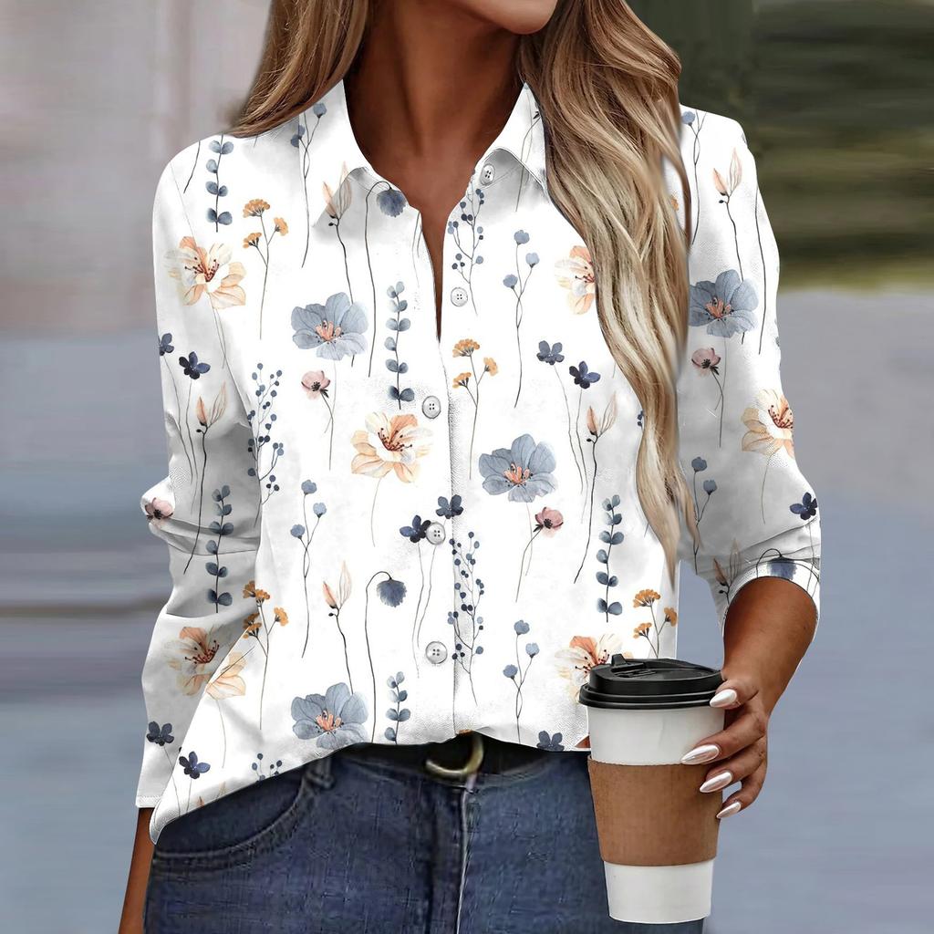 Women's Shirt Blouse Floral Print Button Long Sleeve Casual Basic Shirt Collar Regular Top