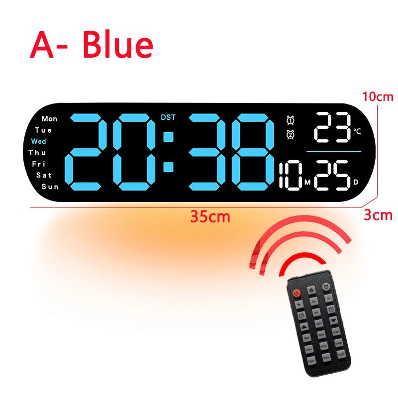 Digital Wall Clock Large LED Screen Temperature Humidity Display Electronic Alarm Clock Creative Home Decoration Remote Control