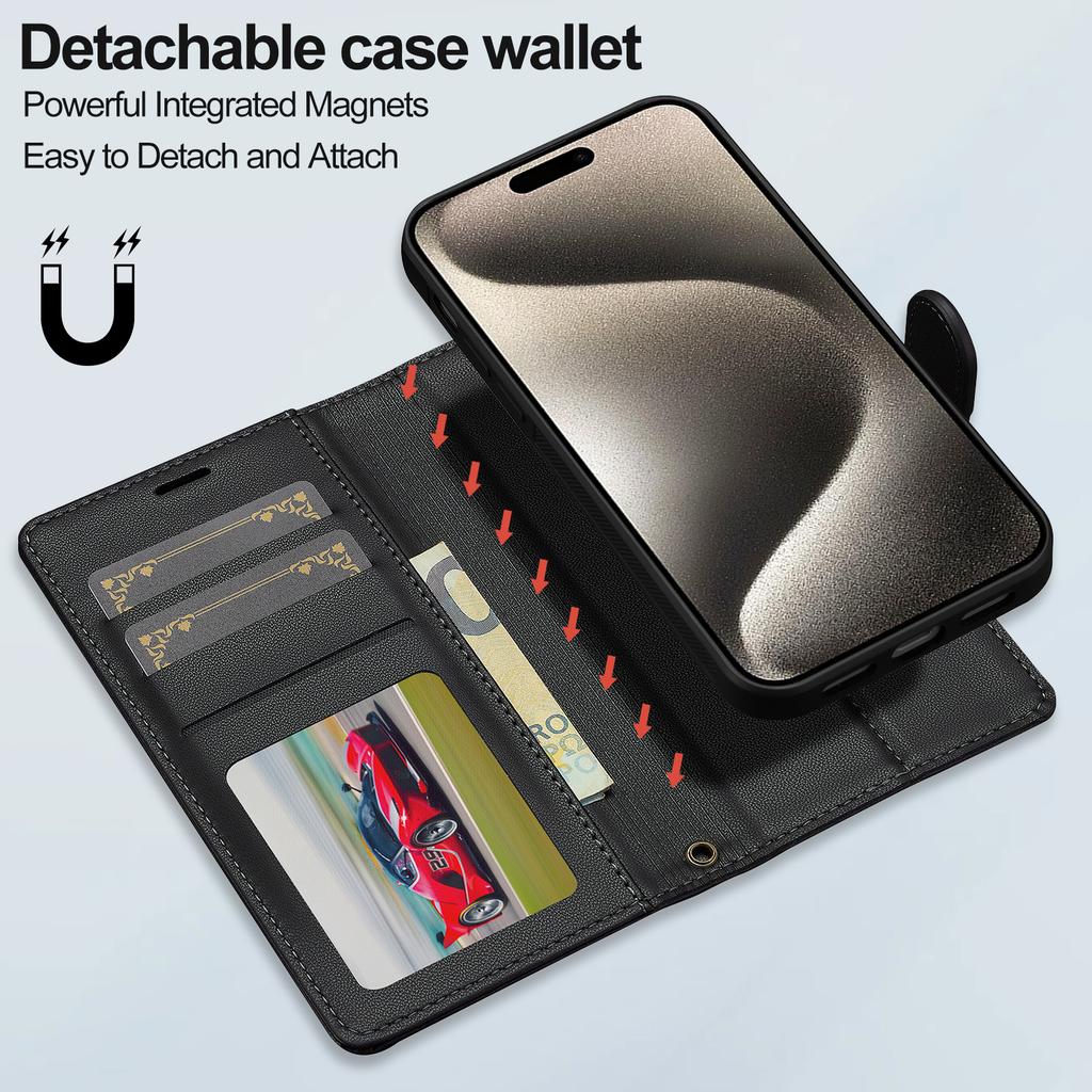 LC.IMEEKE L2 Series for iPhone 15 Plus/14 Plus Case PU Leather Wallet Detachable Magnetic Phone Cover