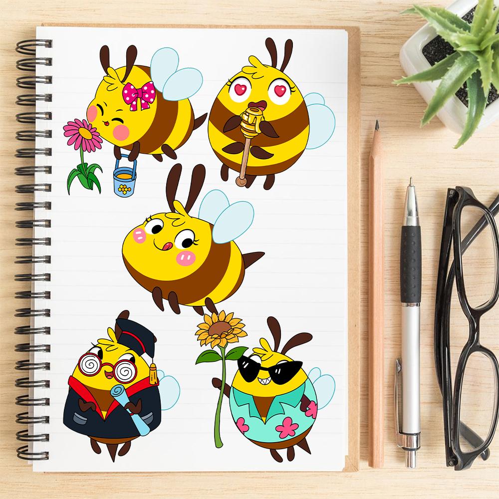 Набор из 8 шт. наклеек с пчелами, мультяшные дудлы, коллаж, украшения для ноутбука, телефона, водонепроницаемые наклейки