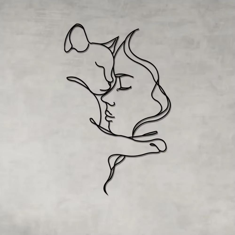 Sleek Black Cat & Woman Metal Art: Minimalist Design for Chic Spaces.Black Cat and Woman for Modern Décor Lovers.