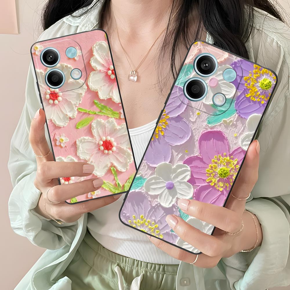 Oil Painting Flower Phone Case for Xiaomi Redmi Note 14 13 12 11 A5 3 2 1 Pro Plus 4G 5G Colour Printing Protective Cover Luxury