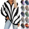 Женская мода полосатый принт V-образный вырез длинный рукав свободный пуловер свитшот топ