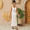 2024 White Crochet Tunic Sexy Sleeveless Hollowing Out Dress Summer Clothes Women Beach Wear Swim Suit Cover Up Q1526