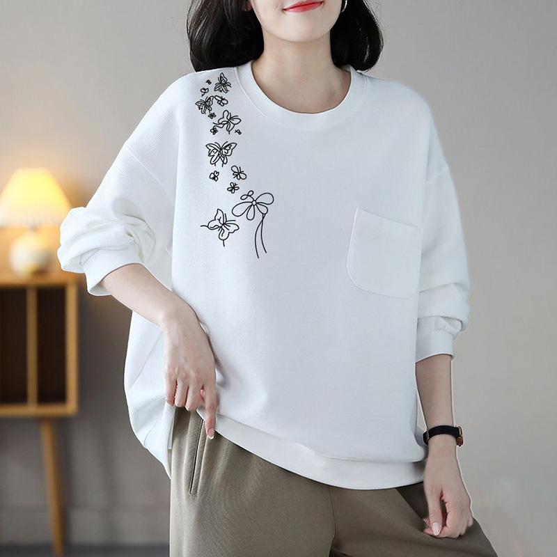 Толстовка для женщин из хлопка, свободная, большого размера, утолщенная, удобная, с круглым вырезом, повседневная, свитшот