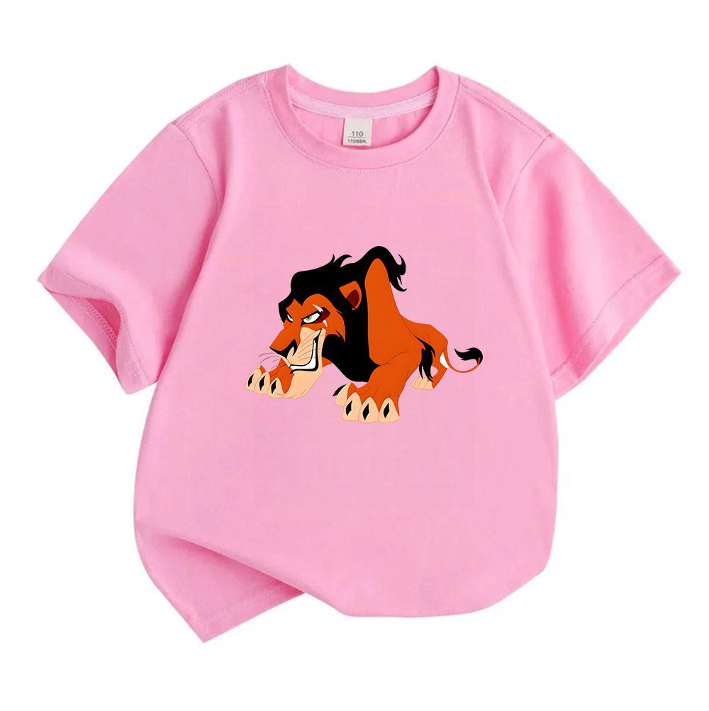 Kids Boys Girls Crew Neck Short Sleeve T-Shirt, 100% Cotton Casual Tops with Cunning Scar Lion Cartoon Print, Comfortable Breathable Summer Tees for C
