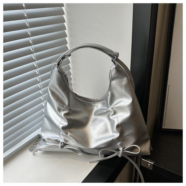 Fashionable Butterfly Bow Large Capacity Shoulder Bag 2024 Spring New Korean Style Street Trend Pu Tote Bag