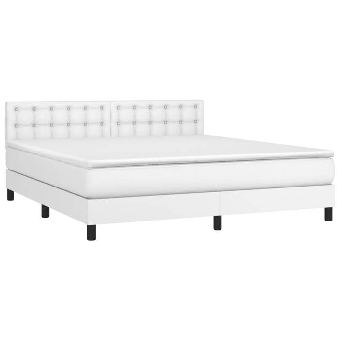 Sommier à lattes avec matelas - 160x200 cm - Similicuir Blanc - LED Colorée - 2 Places