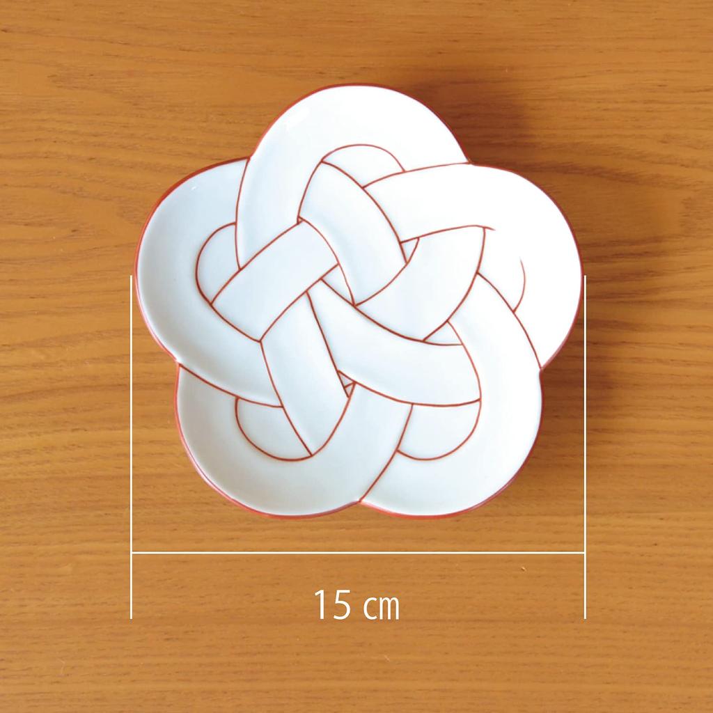 Новогодний японский набор Lucky Arita Plum Vermillion Medium в подарочной коробке, столовые приборы, тарелка, 15 см, подвеска, посуда, Musubi, красный, линия, тарелка,