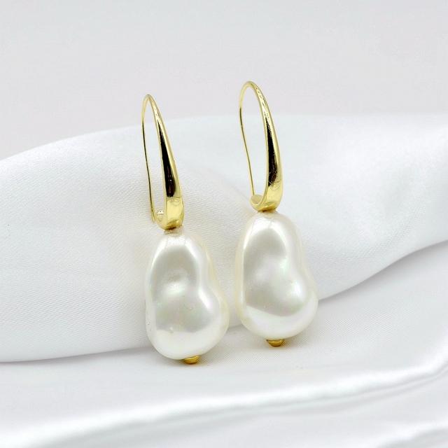 Большие жемчужные серьги для женщин, серебряные серьги в форме ракушки с имитацией жемчуга в форме барокко, серьги в стиле бохо для женщин