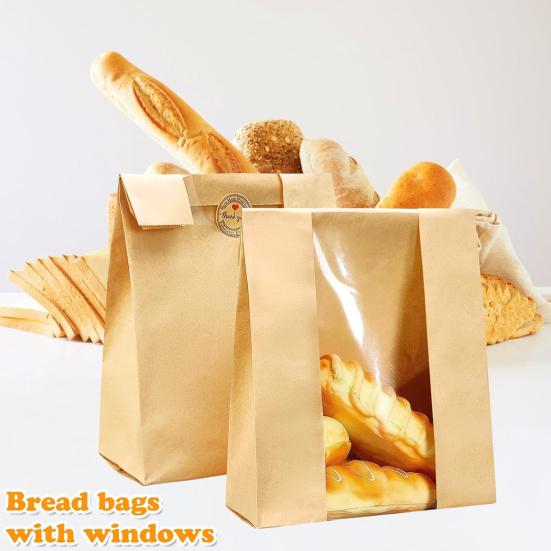 50Pcs Homemade Bread Bags with Window Food Grade BPA Free Food Packaging Storage Bags Paper Bakery Bags