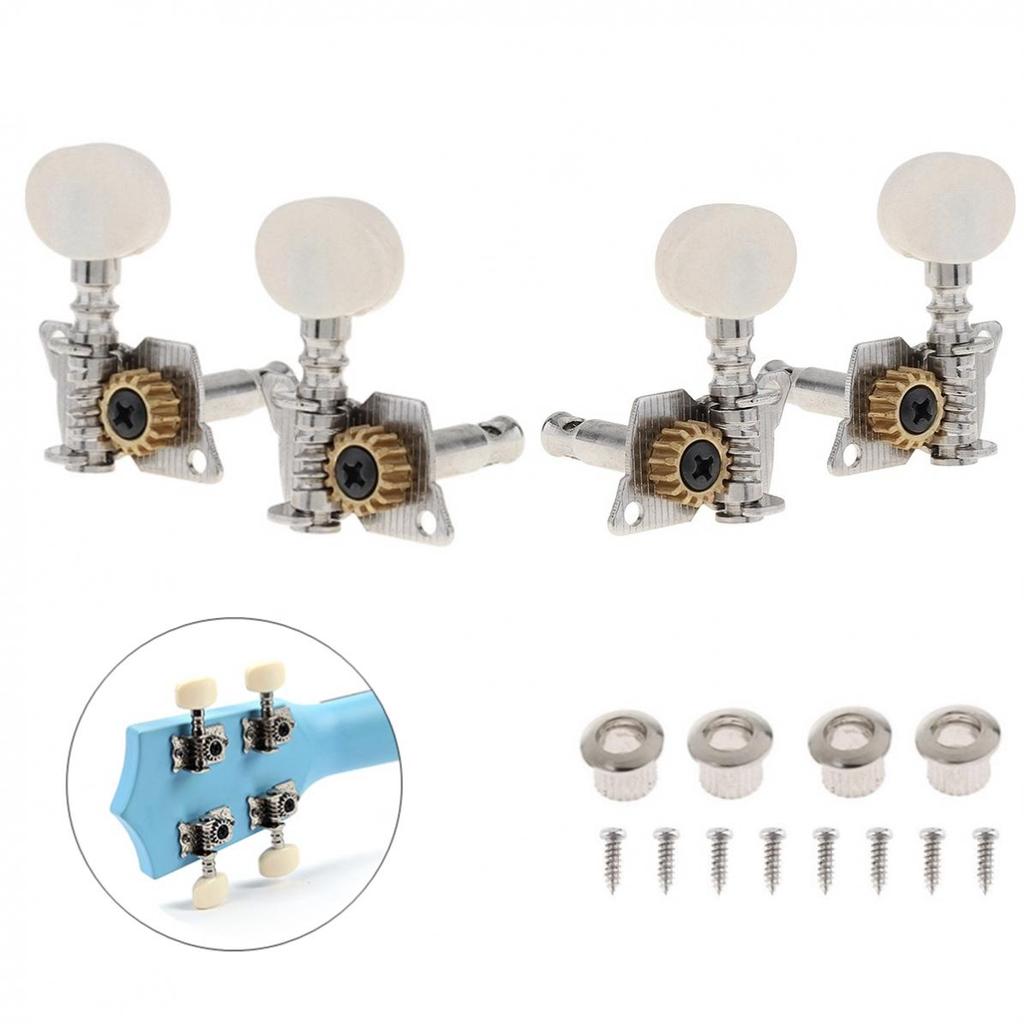 4Pcs Ukulele White Tuning Pegs 2R+2L Steel Machine Heads Tuners for 21 / 23 / 26 Inch Ukulele