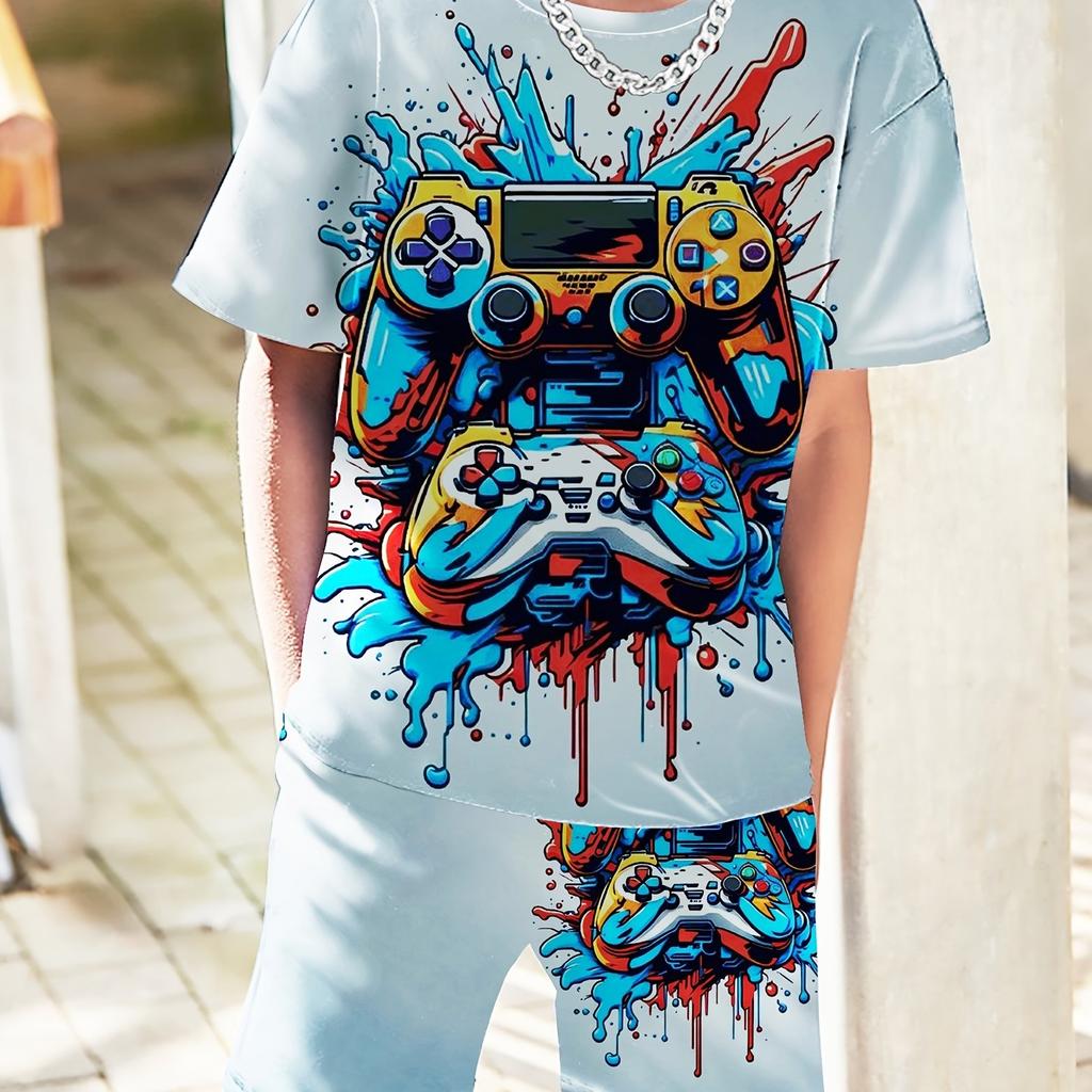 Детская одежда Костюм для мальчика с коротким рукавом Мальчик Детские шорты 3D Game Handle Модная детская летняя одежда Детские комплекты