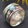 Natural Larimar Gemstone Ring Handmade Silver Band Meditation Spinner Ring Three Tone Spinner Ring