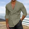 Мужская рубашка на лето и весну с V-образным вырезом, двубортная, однотонная, облегающая, из хлопковой смеси, с лацканами, для офиса и бизнеса, повседневная одежда