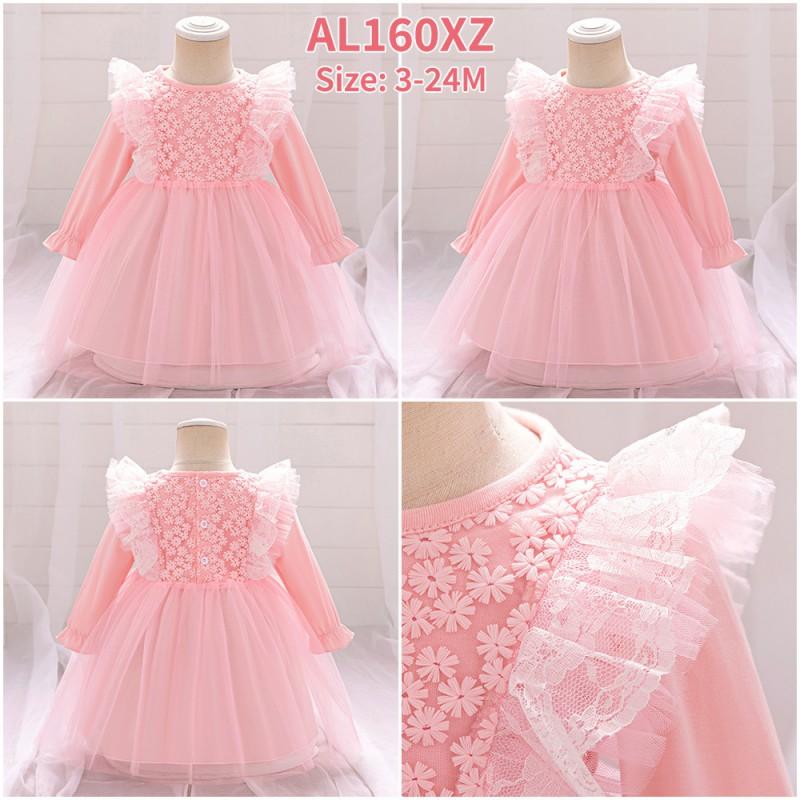 Baby Girls Long Sleeve Tulle Party Dress Pink Princess Gown Toddler Birthday Wedding