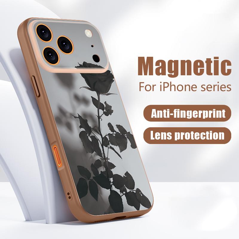 Чехол с узором из цветов и листьев для iPhone 17 Pro Max Магнитный для Magsafe Гибридный Тонкий Матовый Чехол для iPhone 16 15 14 13 Pro Max
