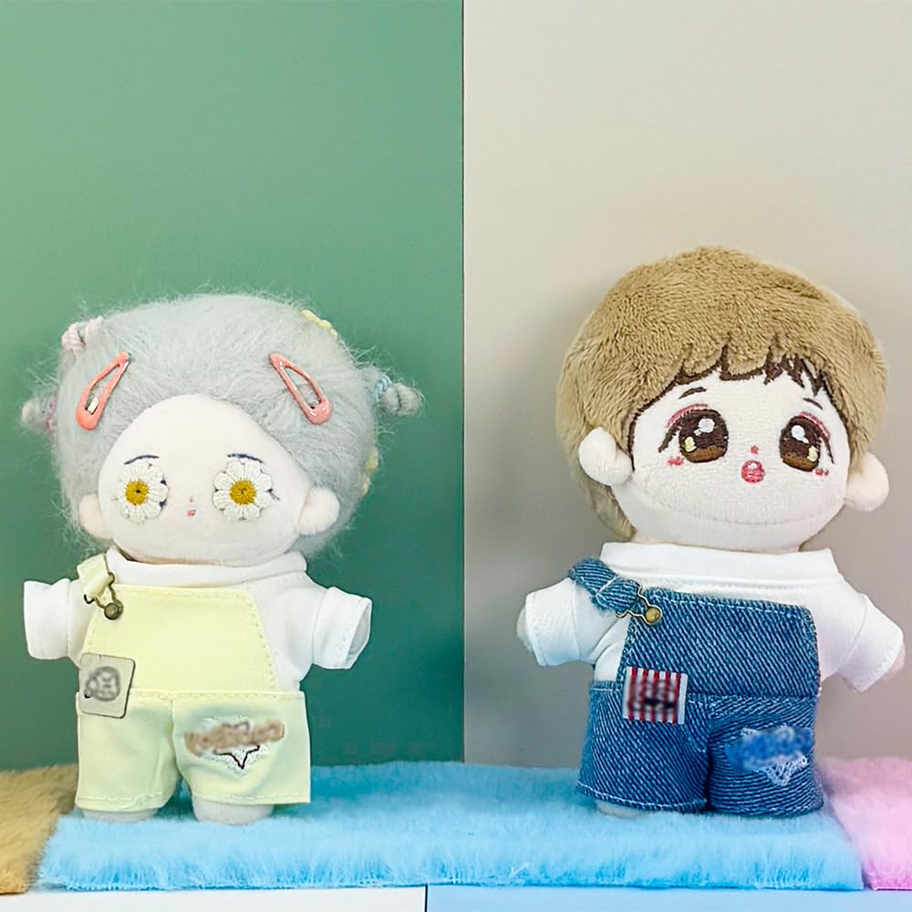 niannyyhouse 10cm Plush Clothes: Denim Overalls, T-Shirt, Overalls, Suit, Cotton Doll Clothes, Dress-Up (Blue)