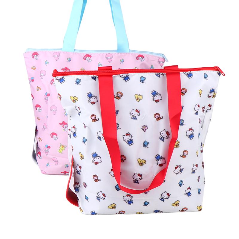 Cute Cartoon Kt Cat Storage Bag Lovely Foldable Print Shoulder Bag Handbag Creative Nylon Shopping Bag For Women Gifts