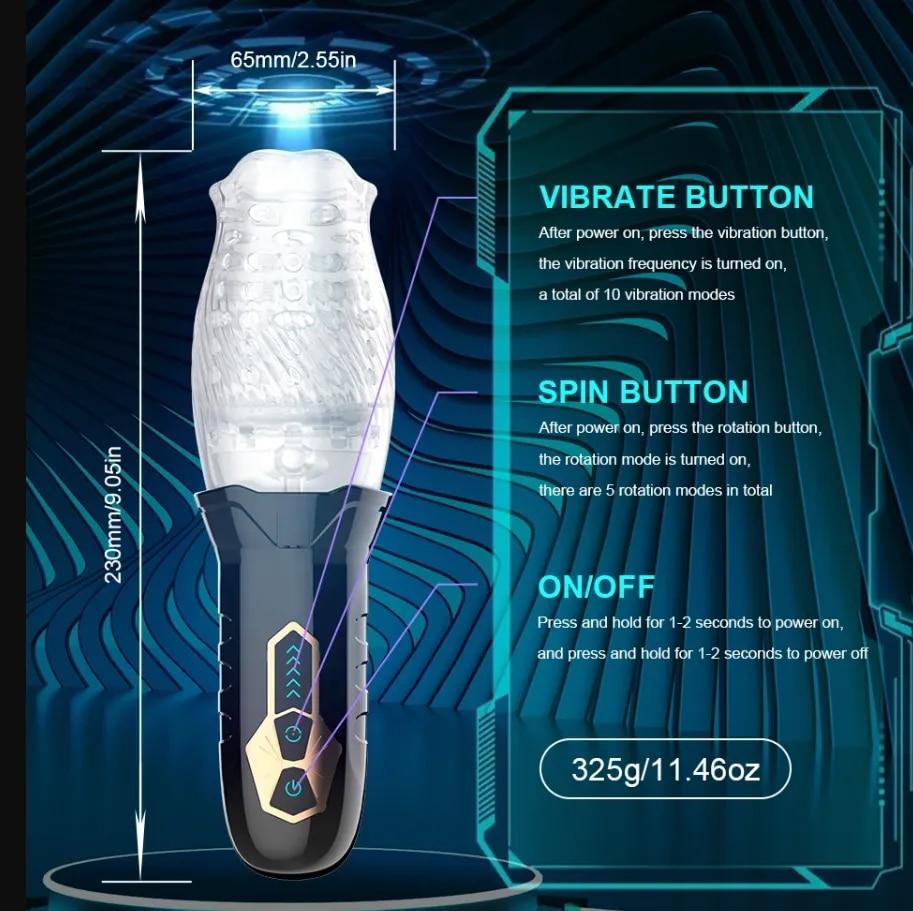 Новый мужчина 5 скоростей вращения 10 режимов Вибрационный мастурбатор Настоящий минет Glans Trainer Массаж пениса Мужской мастурбатор Glans Vibrator Мужской секс-игрушка