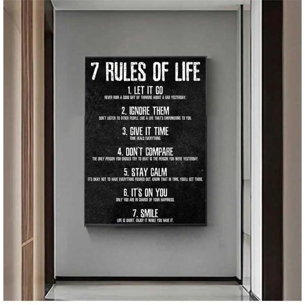 Motivational Posters and Prints on The Wall Canvas Painting Art Picture for Living Room 7 Rules of Life Watch Your Thoughts
