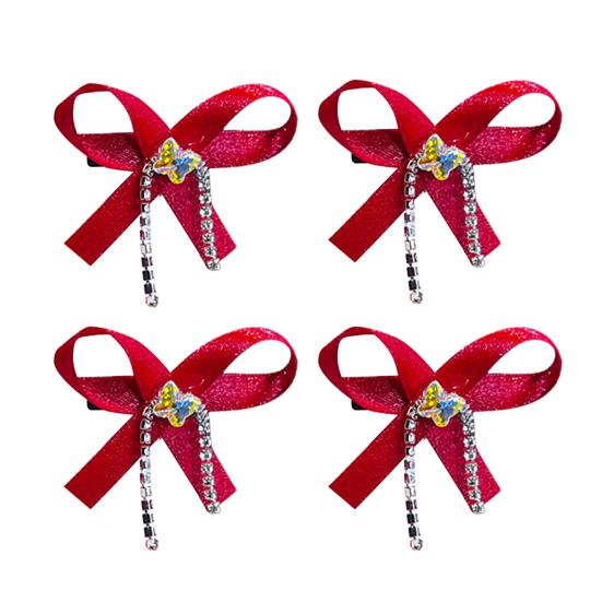 2Pcs Hairpin Soft Ribbon Bowknot Decor Smooth Edges No Hair Pulling Rhinestone Bow Chain Tassels Hair Clip Kids Hair Accessories