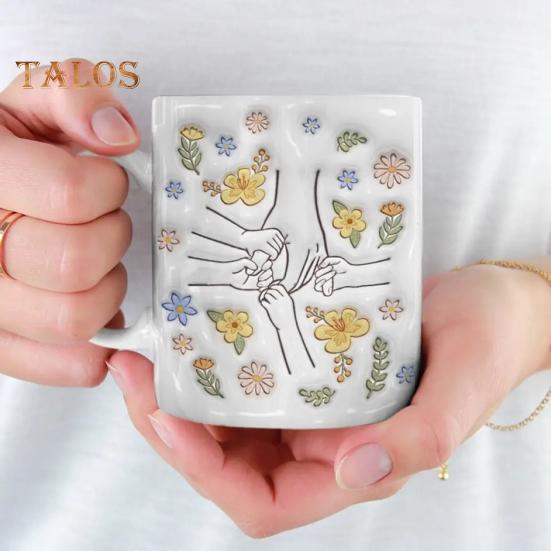 Керамическая кофейная кружка для мамы, цветочная кружка для воды, 11/15 унций, с ручкой типа С, чашка для питья, ручная работа, подарок на день рождения, Рождество для мамы, бабушки, дочери