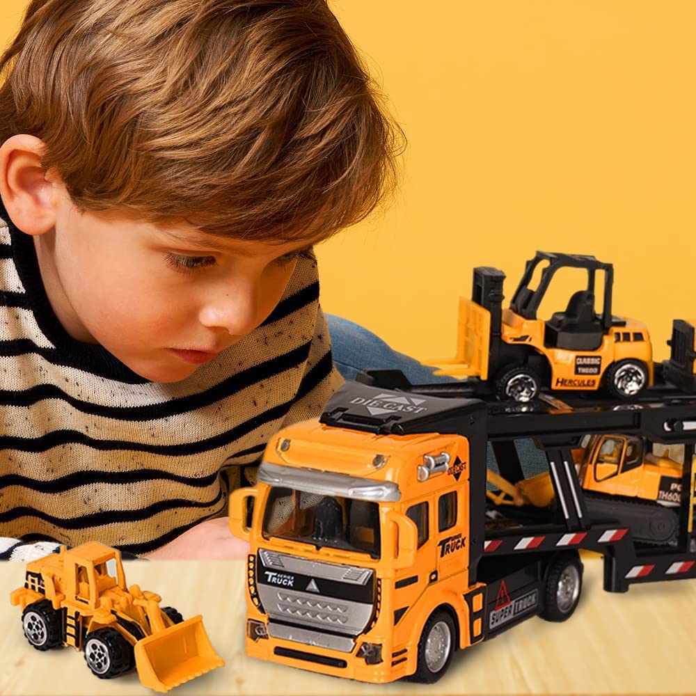 Конструкторы Машинки 7шт. Набор 1:48 грузовиков-перевозчиков, детские игровые машины для мальчиков 2, 3, 4 лет, транспортная машина из сплава с откатным механизмом