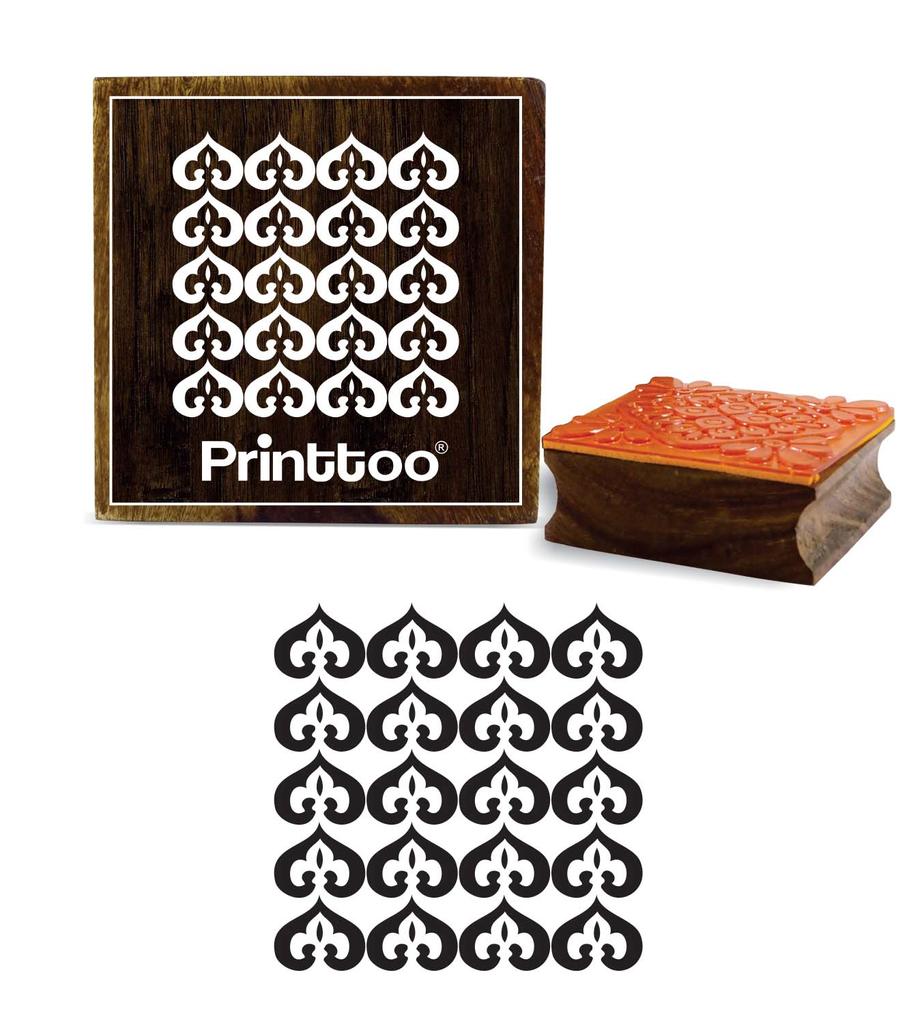 Printtoo Damask Pattern Brown Wooden Square Rubber Stamp Craft Textile Stamps-2 X 2