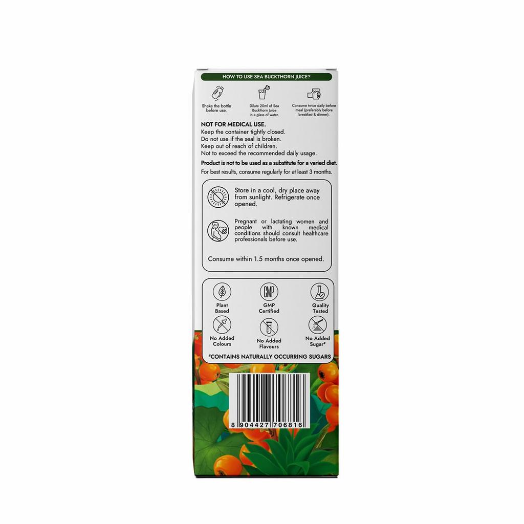 Kapiva Sea Buckthorn Juice 500ml - Pure Nutrient Rich Superfruit Drink For Daily Wellness And Radiant Skin Support