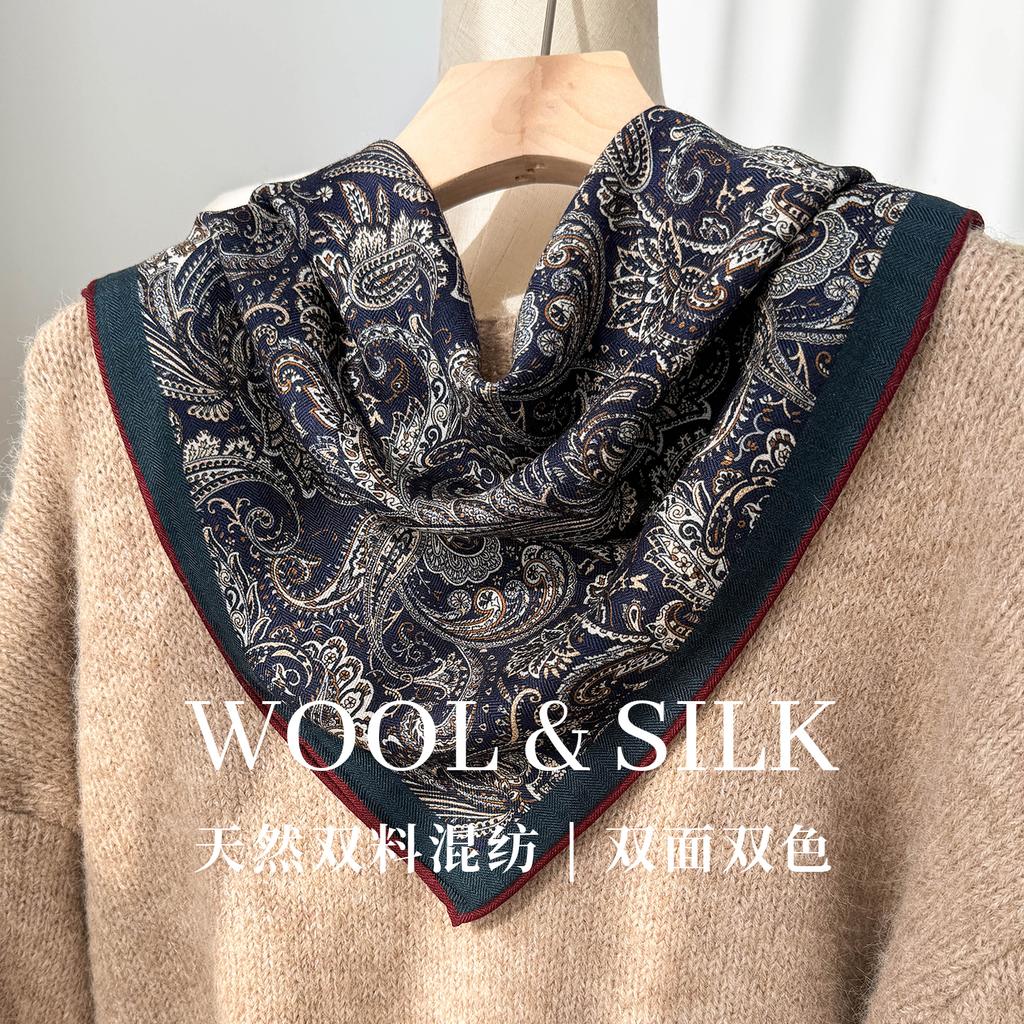 Mulberry silk blended large square scarf women's ethnic style pattern printed silk scarf four seasons versatile decorative shawl scarf