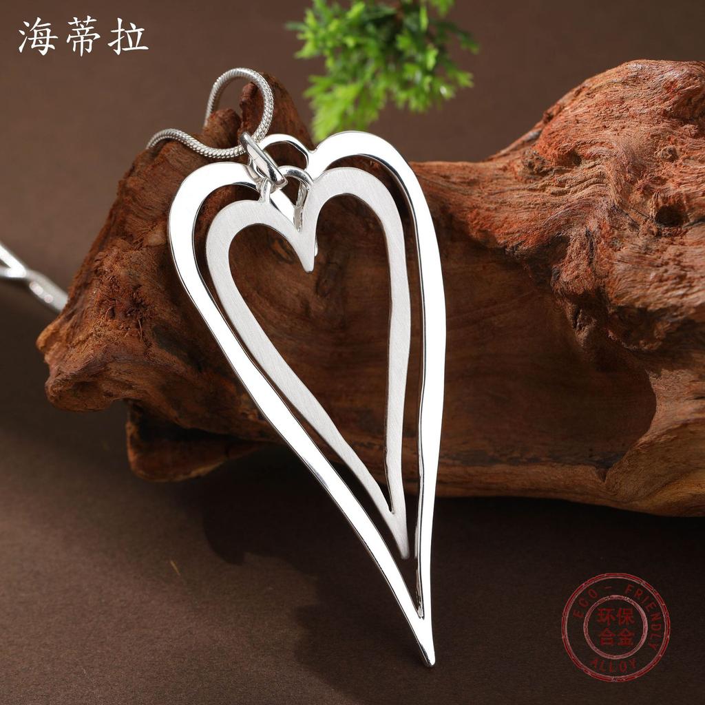 Новая ручная работа, матовый полый двухслойный кулон-сердце, женское преувеличенное универсальное гладкое ожерелье-подвеска