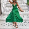 Women Summer Casual Strap Backless Sexy Holiday Beach Solid Color One Piece Dress