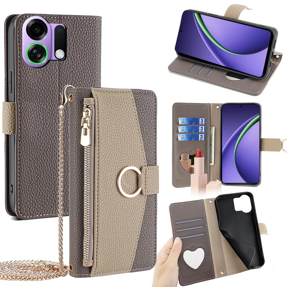 For Oppo K13 Turbo Pro 5G Case Mirror Wallet Leather Phone Cover with Chain Shoulder Strap