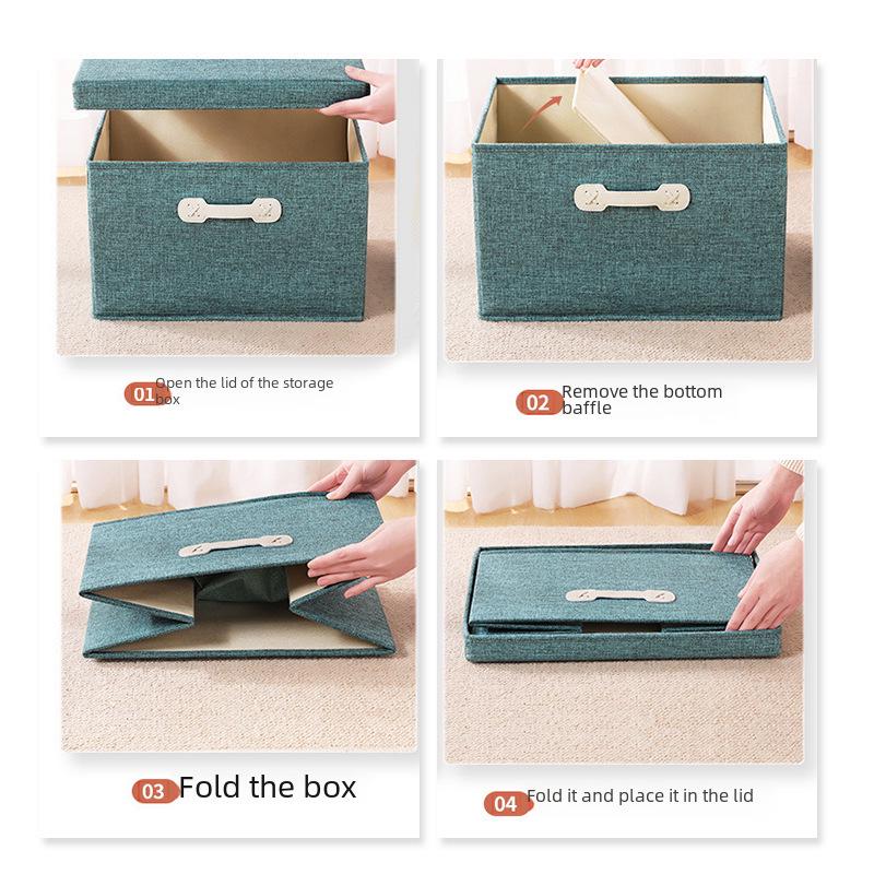 Portable Cotton and Linen Storage Box with Lid for Clothes and Toys, Foldable Cabinet Organizer