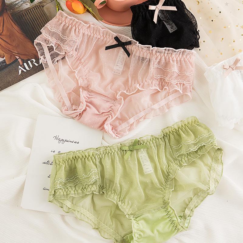 Perspective Sexy Mesh Lace Panties Mid Waist Triangle Women's Panties