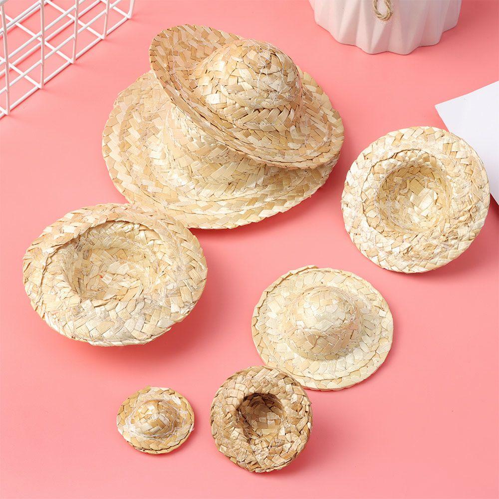 Yellow Multiple Sizes Crafts Woven Straw Hat Doll Accessories Doll Caps DIY Decoration