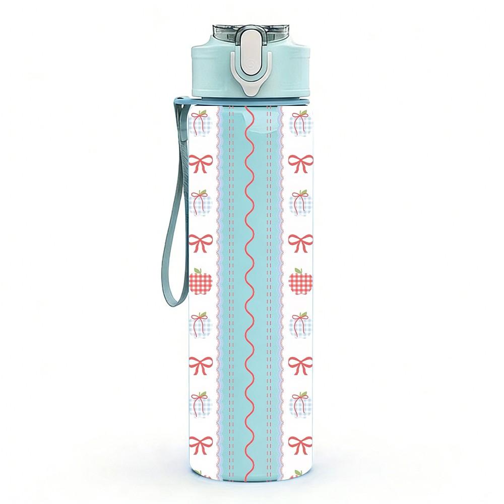 1PC Retro Heart Lace Seamless Pattern Print 750ml Color Plastic Sports Water Bottle Leakproof Flip Straw Lid Suitable for Sports Office Home Use