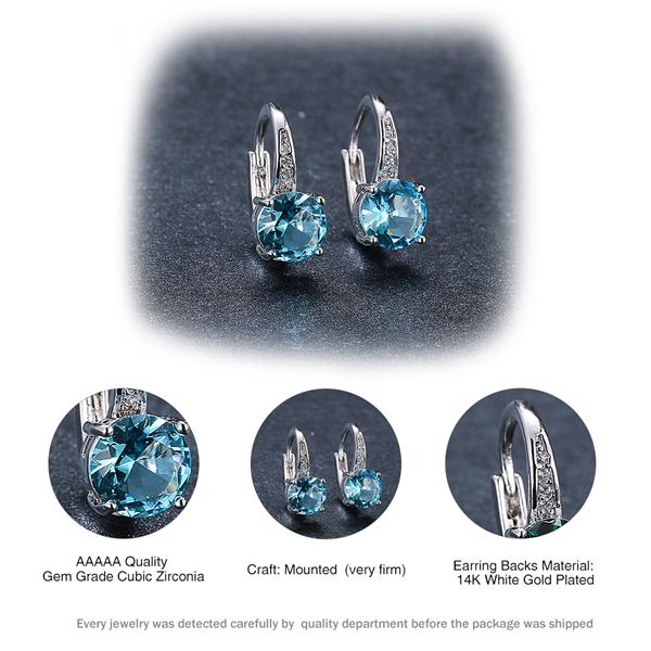 Сережки голубым кристаллом под сапфир 7 мм круглая огранка