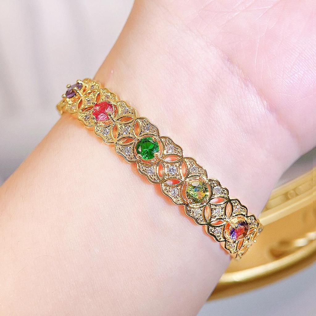 WWJ Royal And Noble Party Wedding Golden Регулируемый открывающийся браслет Роскошные ретро женские ювелирные аксессуары Цветные браслеты с цирконием CZ