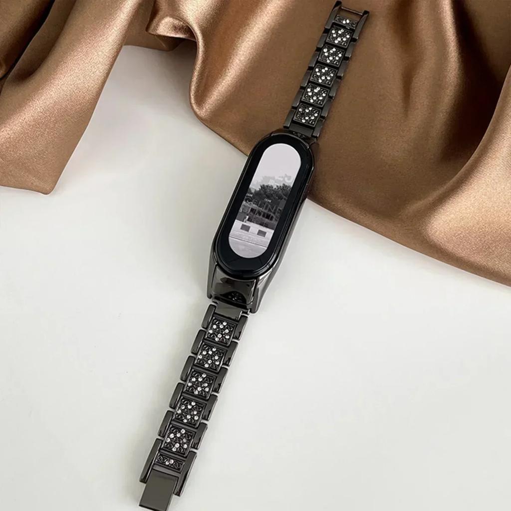 Металлический ремешок для Xiaomi Mi Band 9 8 7 6 5 4 3, браслет из нержавеющей стали с роскошным блеском и полными бриллиантами, ремешки для часов, аксессуары
