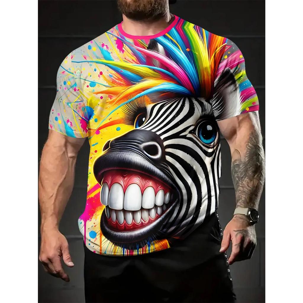 Модные забавные футболки с графикой животных, 3D-принт, оверсайз, с коротким рукавом, с круглым вырезом, повседневные мужские футболки