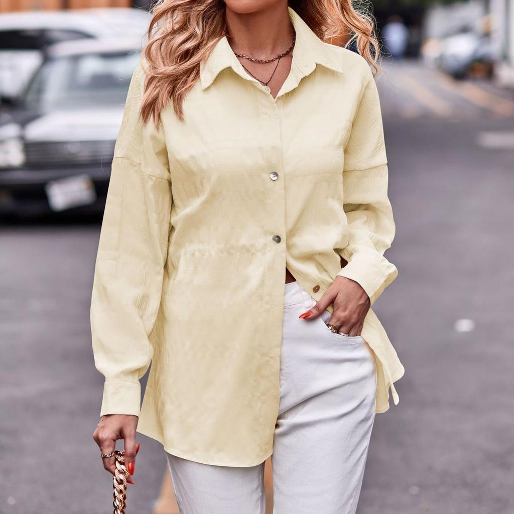 Женская однотонная блузка с длинным рукавом на пуговицах, элегантные рубашки